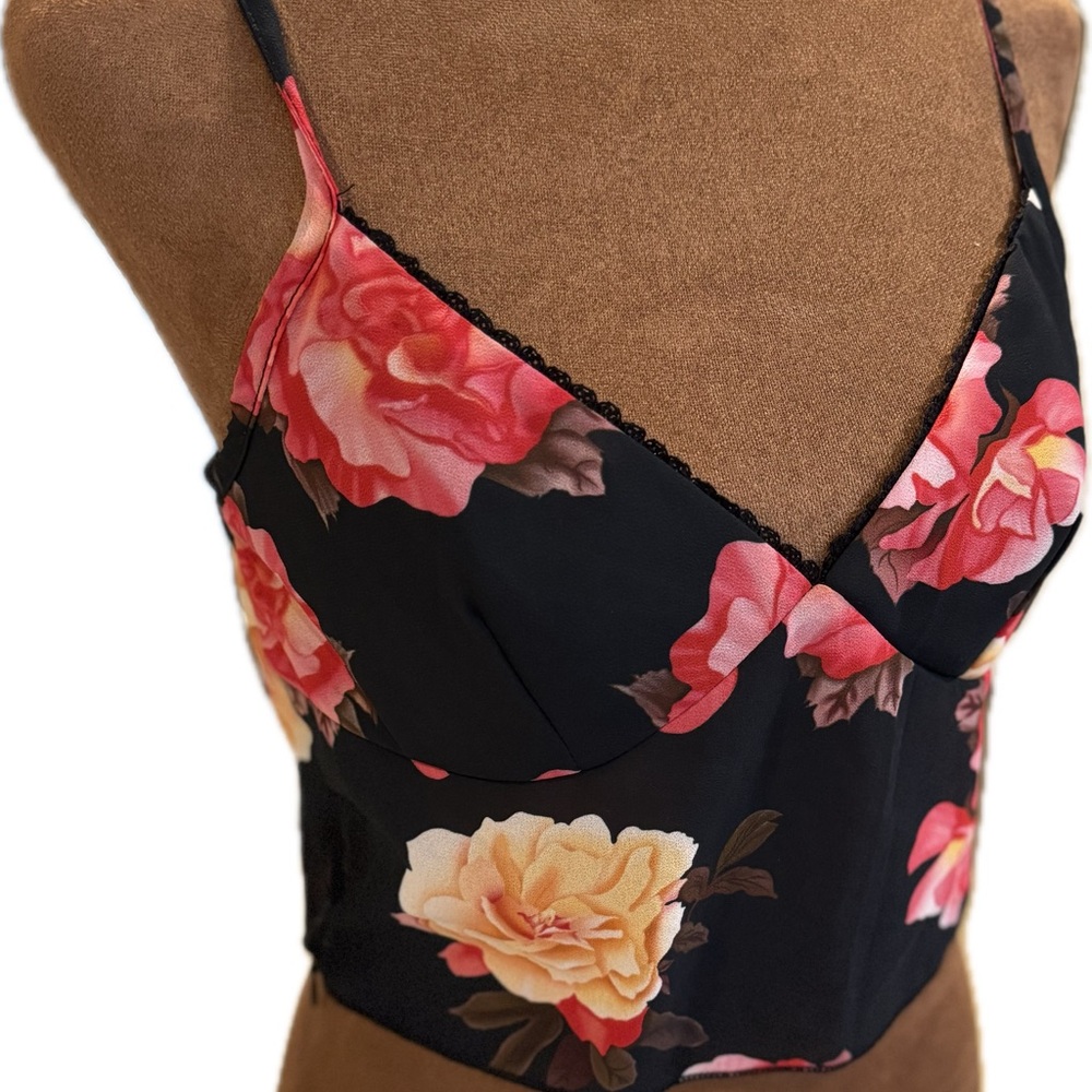 Floral Black and Pink Camisole Top